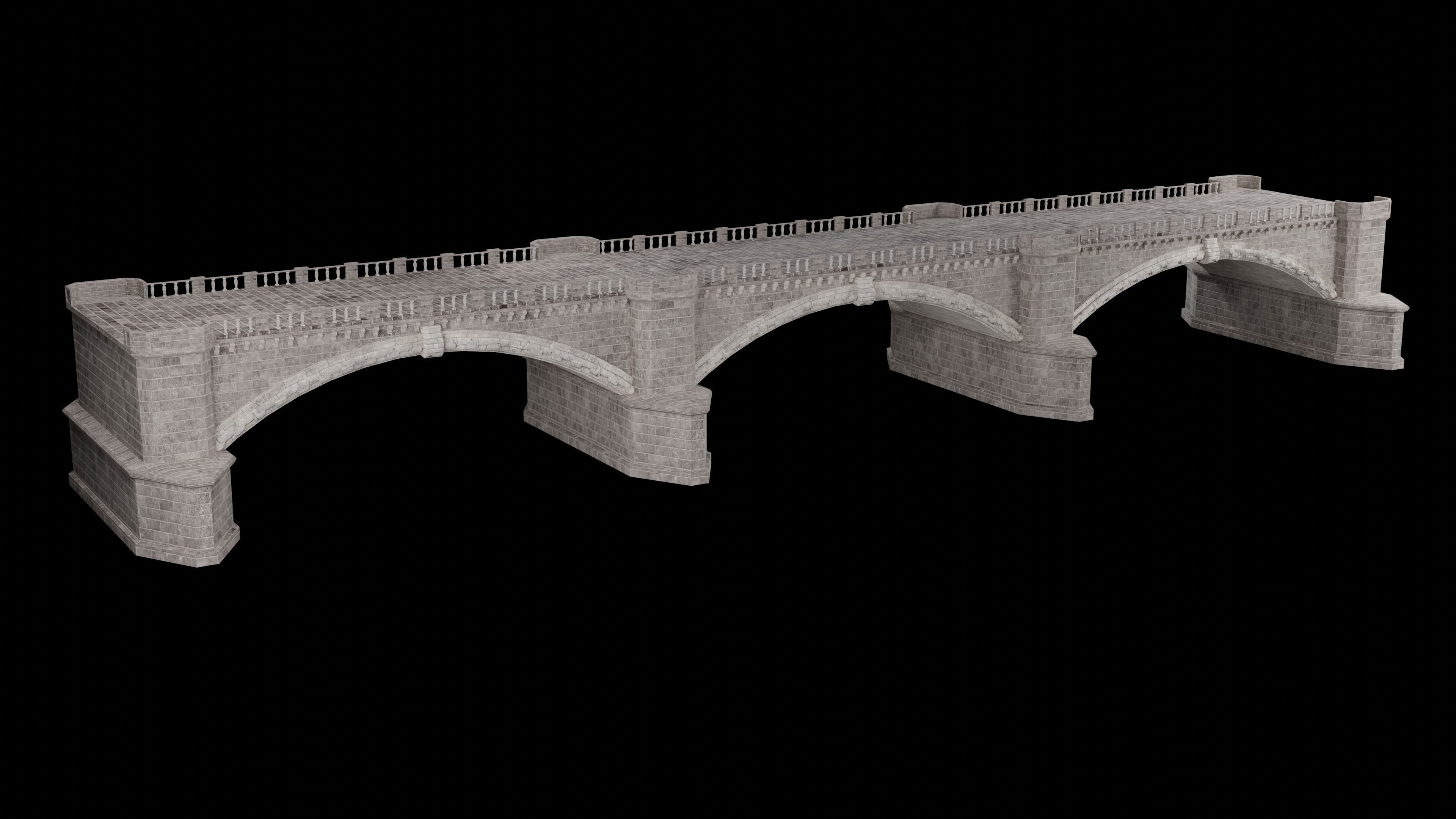 ROMAN BRIDGE GREEK ANCIENT ROAD RAIL OLD STONE COLLECTION Low-poly 3D model_18