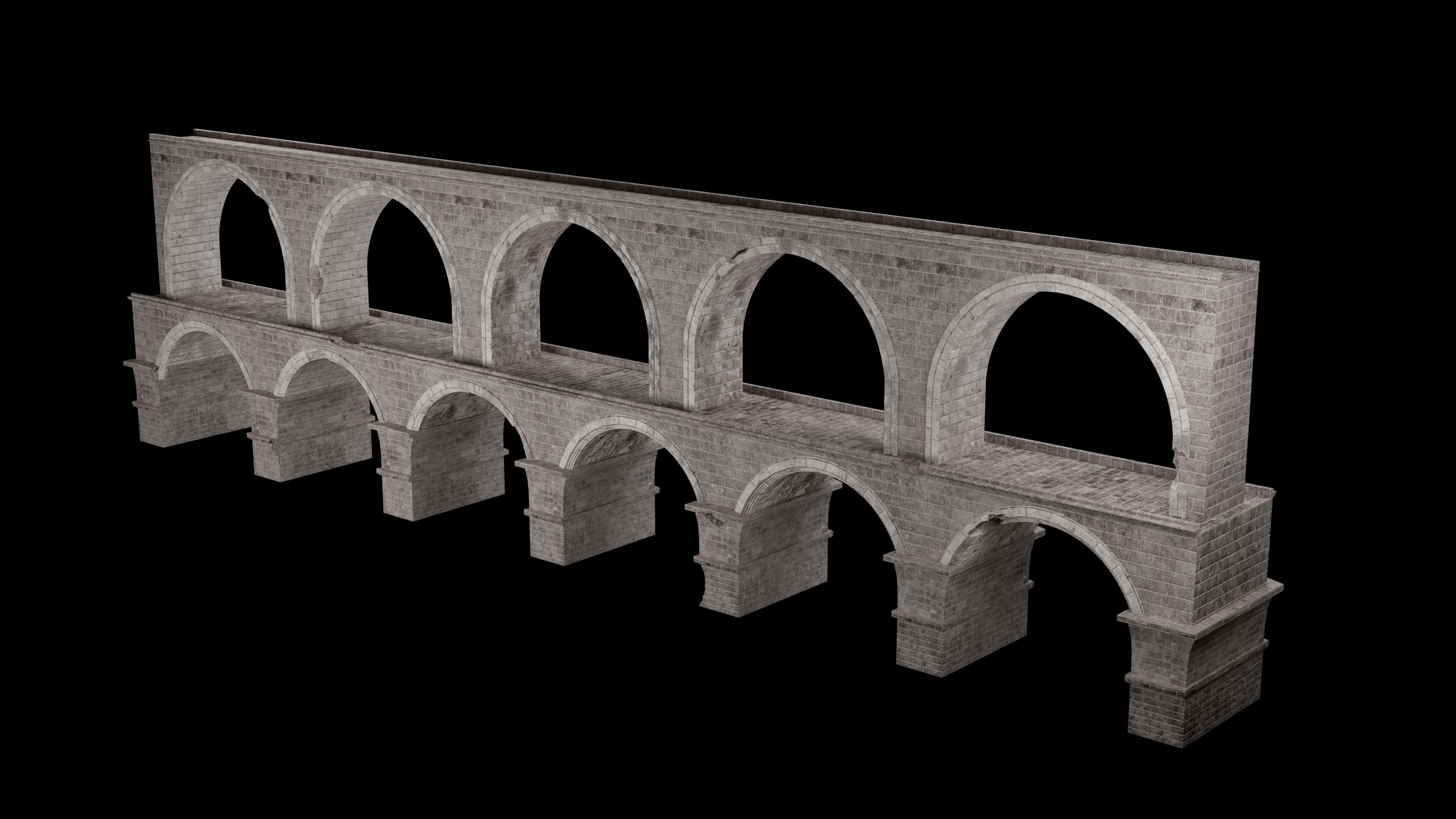 ROMAN BRIDGE GREEK ANCIENT ROAD RAIL OLD STONE COLLECTION Low-poly 3D model_4