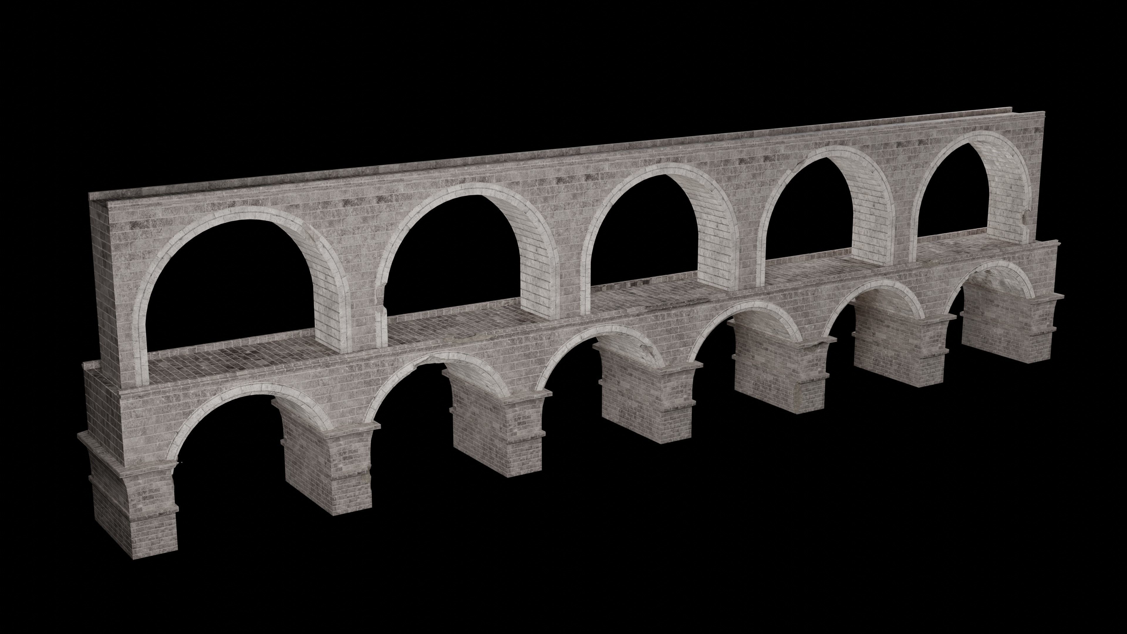 ROMAN BRIDGE GREEK ANCIENT ROAD RAIL OLD STONE COLLECTION Low-poly 3D model_13
