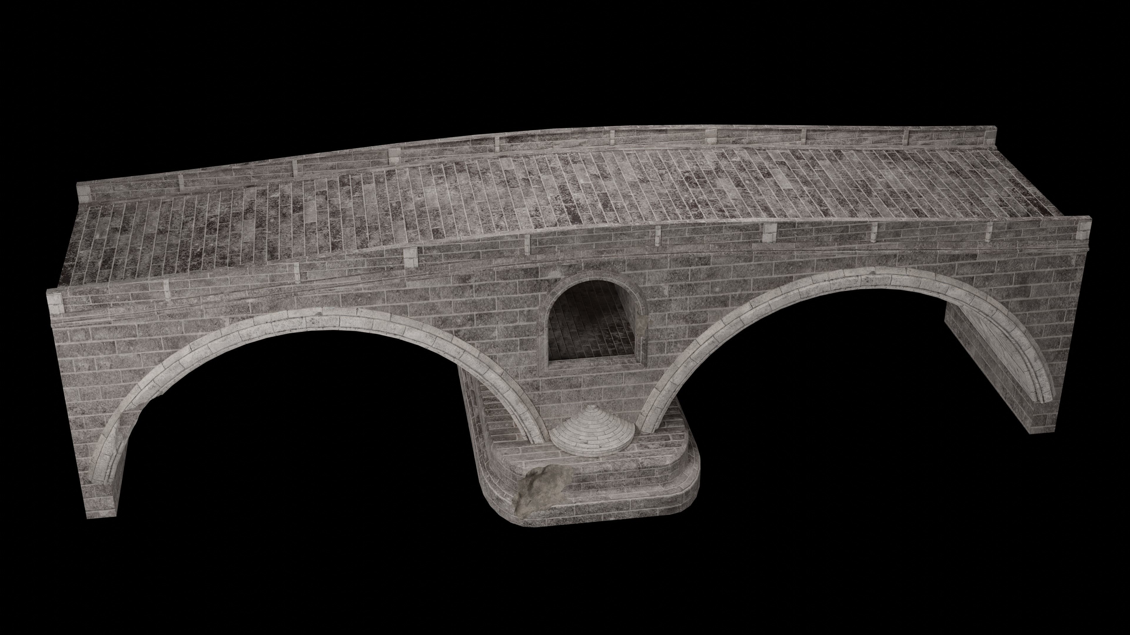 ROMAN BRIDGE GREEK ANCIENT ROAD RAIL OLD STONE COLLECTION Low-poly 3D model_19