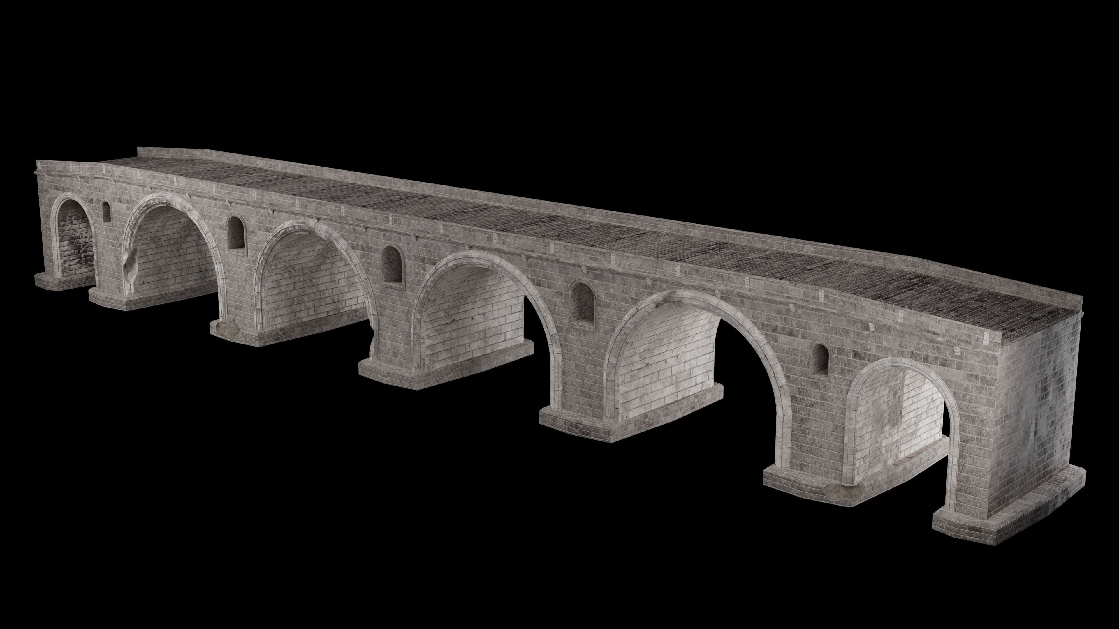 ROMAN BRIDGE GREEK ANCIENT ROAD RAIL OLD STONE COLLECTION Low-poly 3D model_8