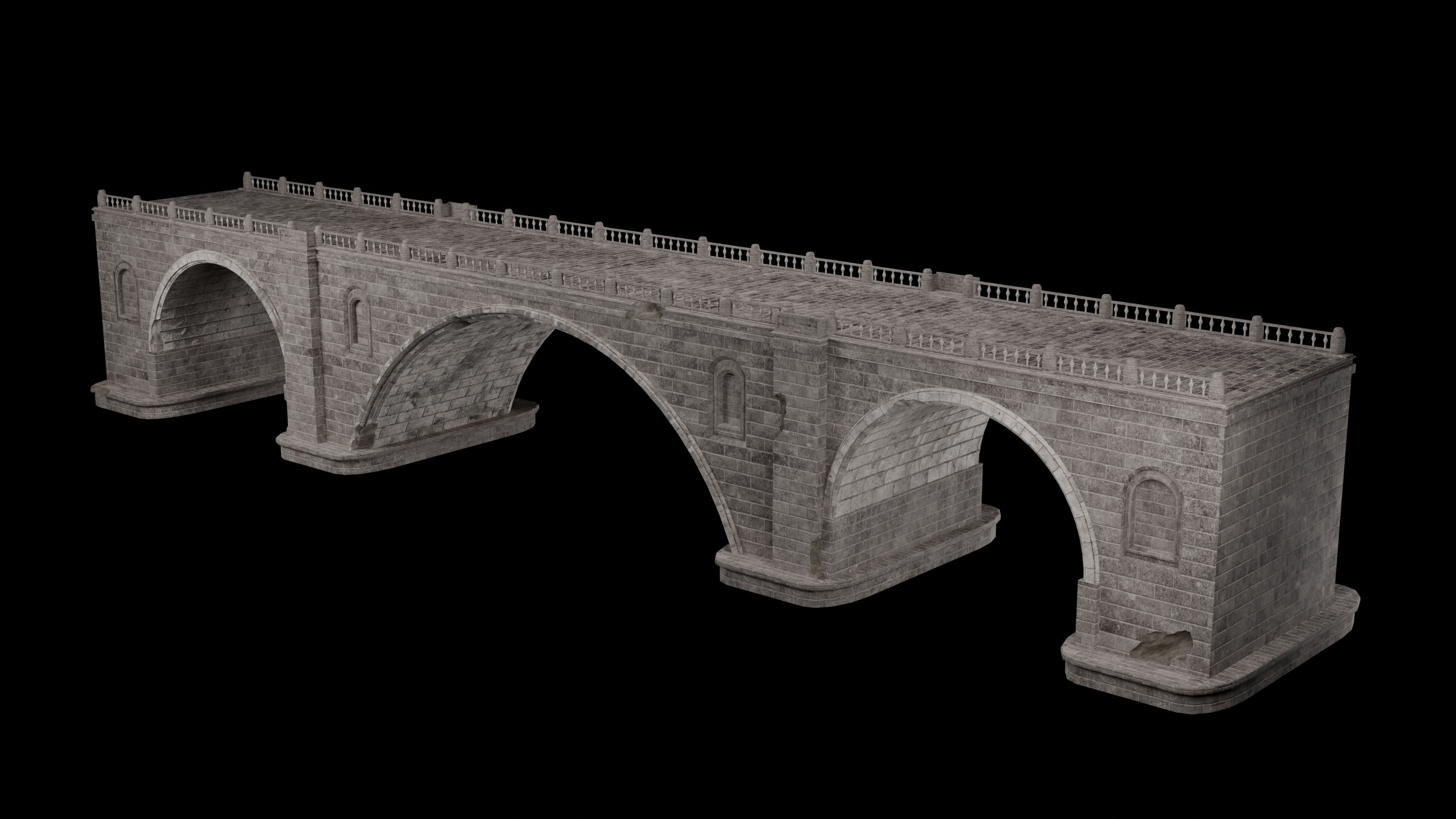 ROMAN BRIDGE GREEK ANCIENT ROAD RAIL OLD STONE COLLECTION Low-poly 3D model_2