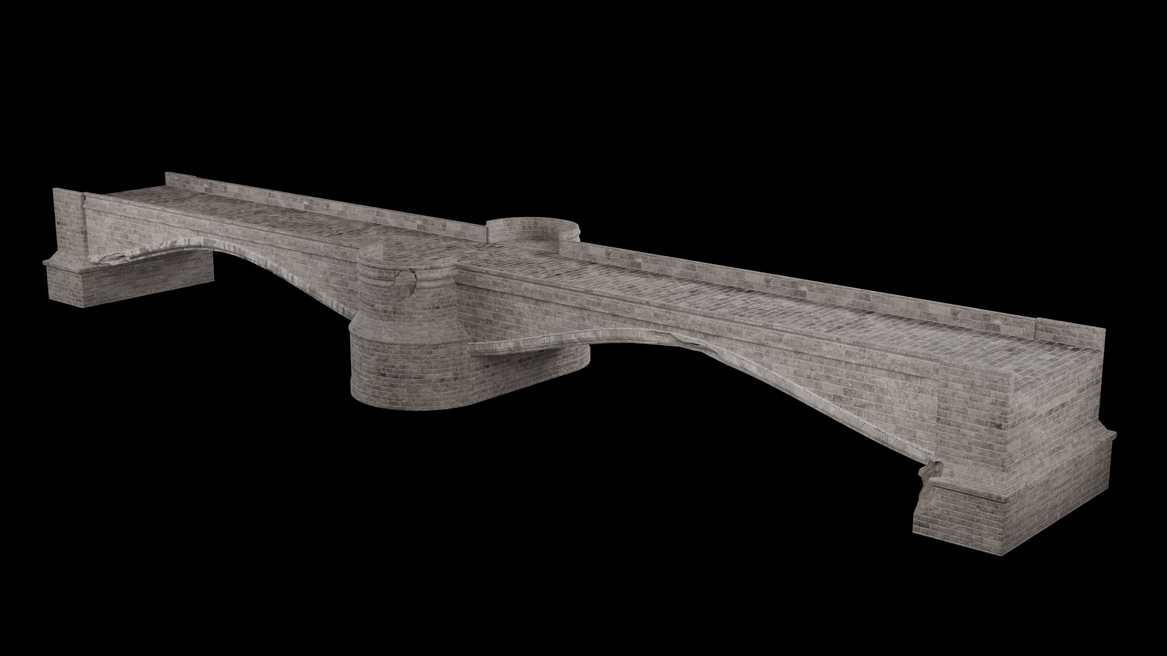 ROMAN BRIDGE GREEK ANCIENT ROAD RAIL OLD STONE COLLECTION Low-poly 3D model_7