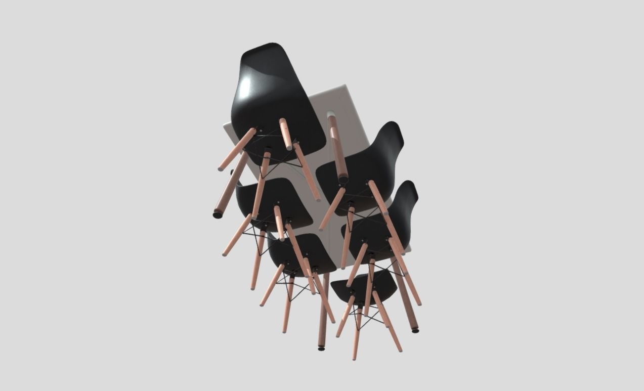 Rectangular Dining Table - Mesa con sillas 3D model_5