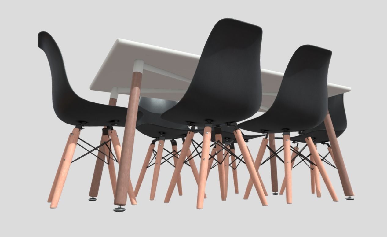 Rectangular Dining Table - Mesa con sillas 3D model_9