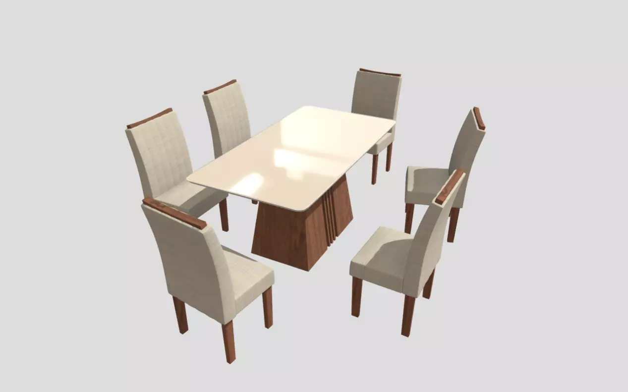 Dining table and Set 6 Chairs - Mesa con sillas 3D model_0