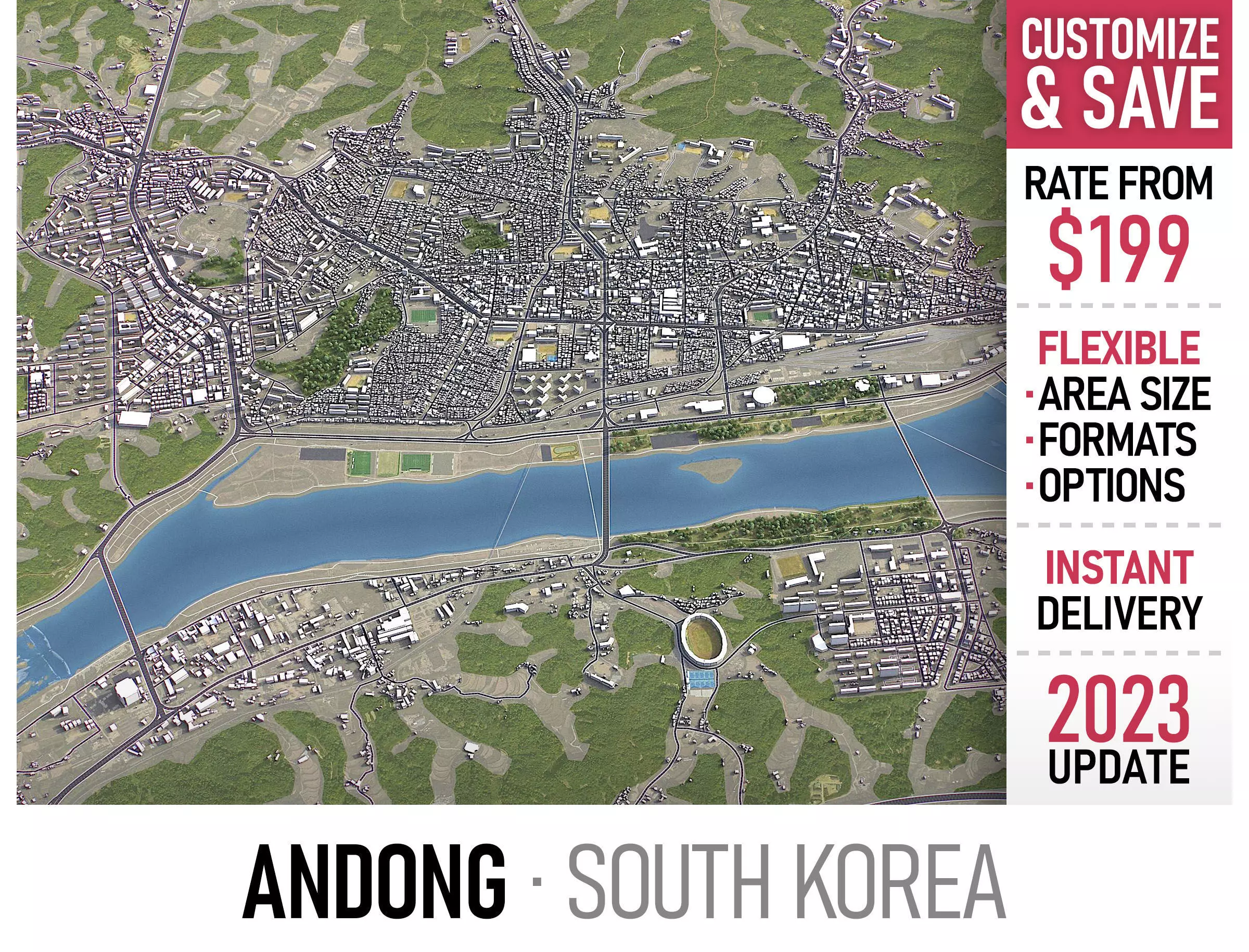 Andong - 3D City Model Low-poly 3D model_0