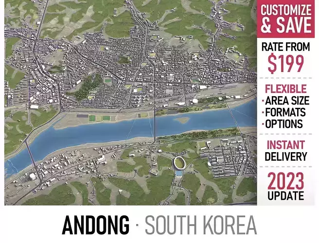 Andong - 3D City Model Low-poly 3D model