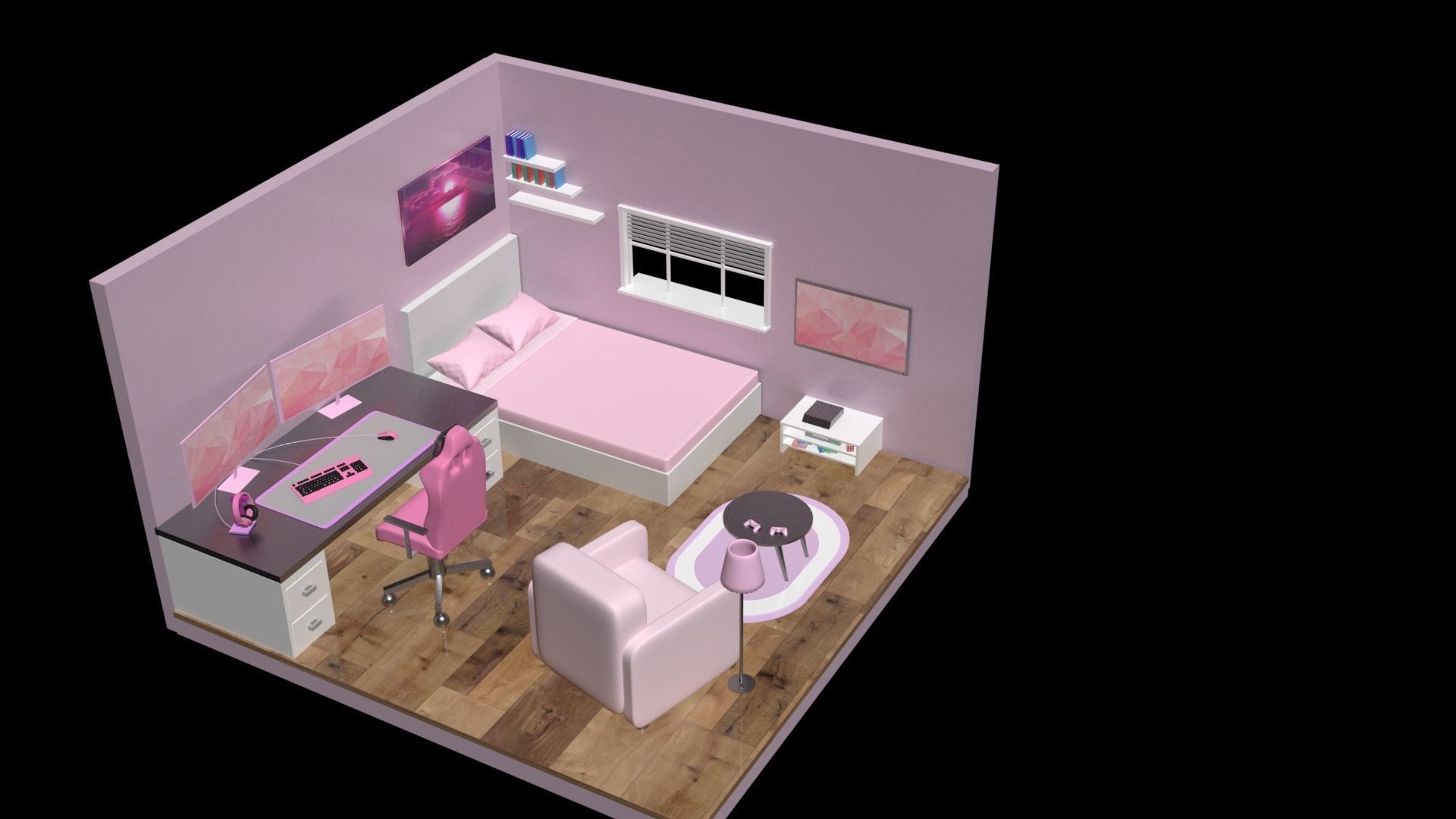 Game room Low Poly  3D model_1