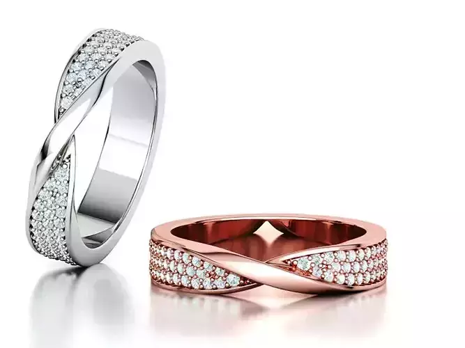 Diamond Mobius Band Wedding Ring 3 Row of diamonds 3dmodel 3D print model