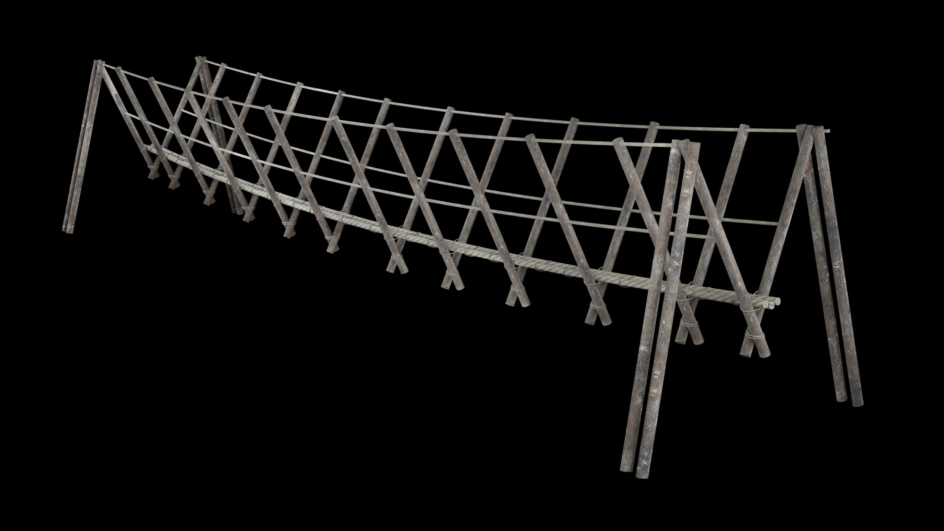 ROPE BRIDGE JUNGLE TRACK PIER HANGING PLATFORM COLLECTION Low-poly 3D model_5