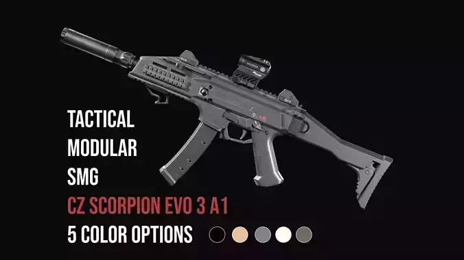 Tactical Modular SMG CZ Scorpion EVO 3 A1 Low-poly 3D model