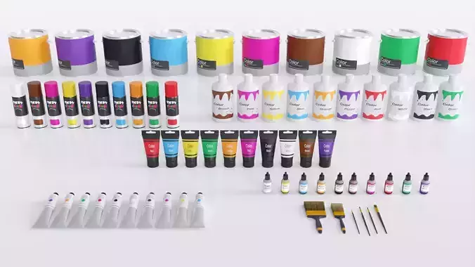 Pack 6 Paint Containers Colors 3D Model Collection