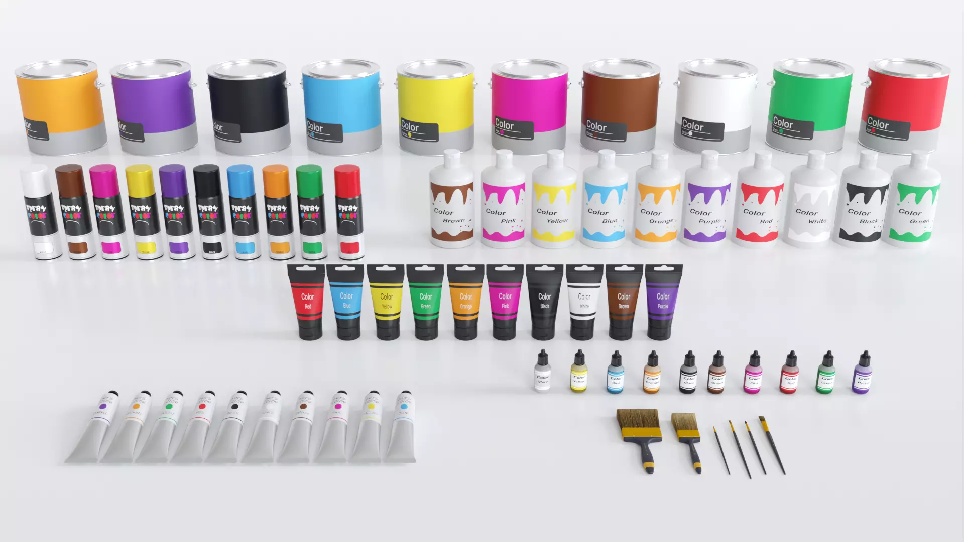 Pack 6 Paint Containers Colors 3D Model Collection_0