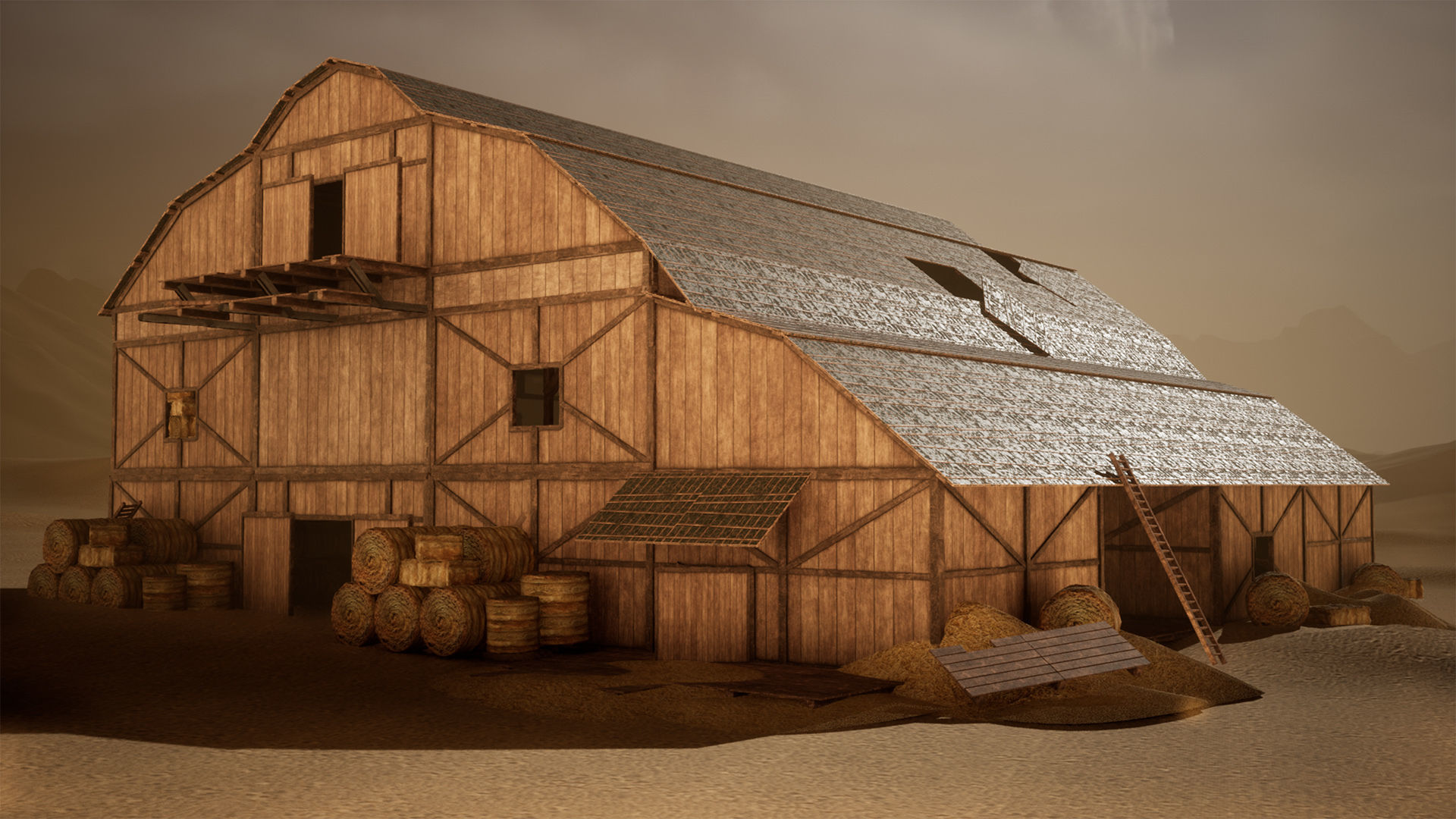 Modular Western Barn 30 Assets Low-poly 3D model_4