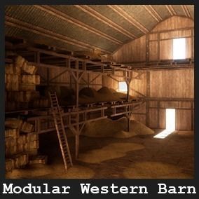 Modular Western Barn 30 Assets Low-poly 3D model_1