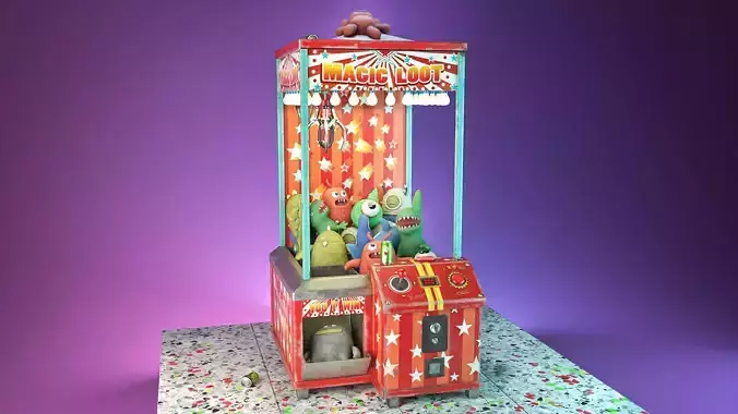 Teddies claw machine Low-poly 3D model