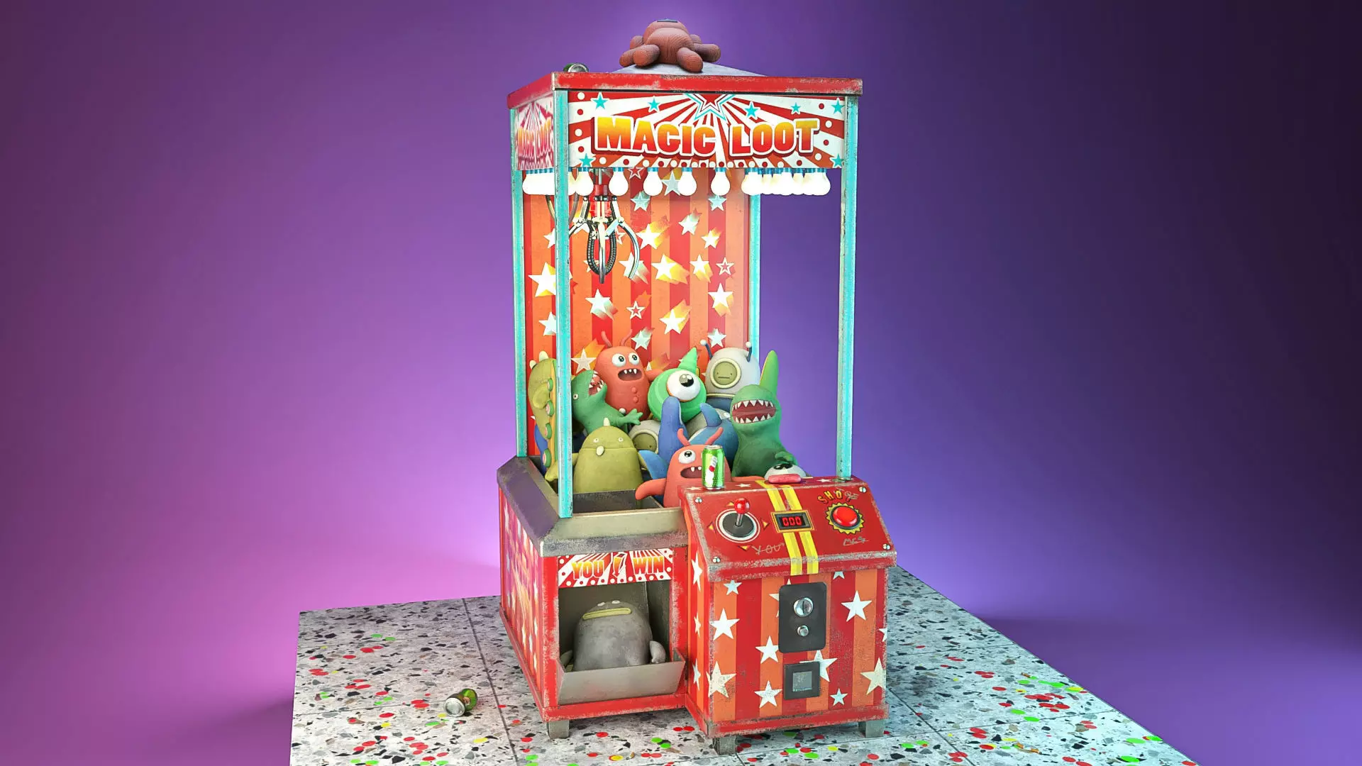 Teddies claw machine Low-poly 3D model_0