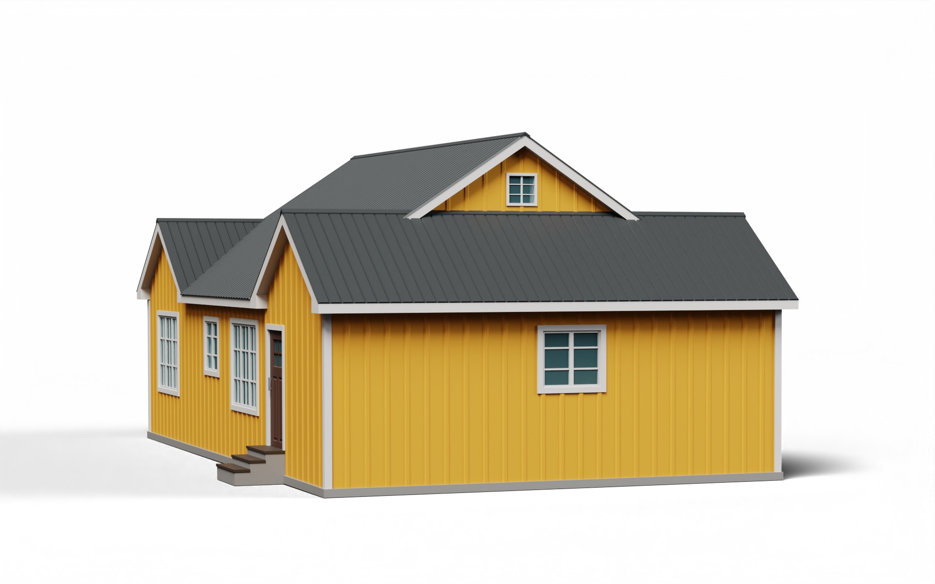 Classic American Country House with Garage Low-poly 3D model_3