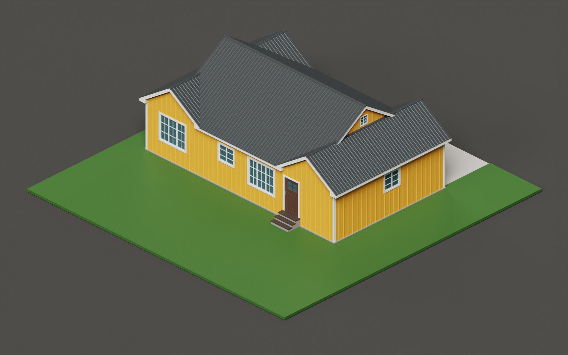 Classic American Country House with Garage Low-poly 3D model_6