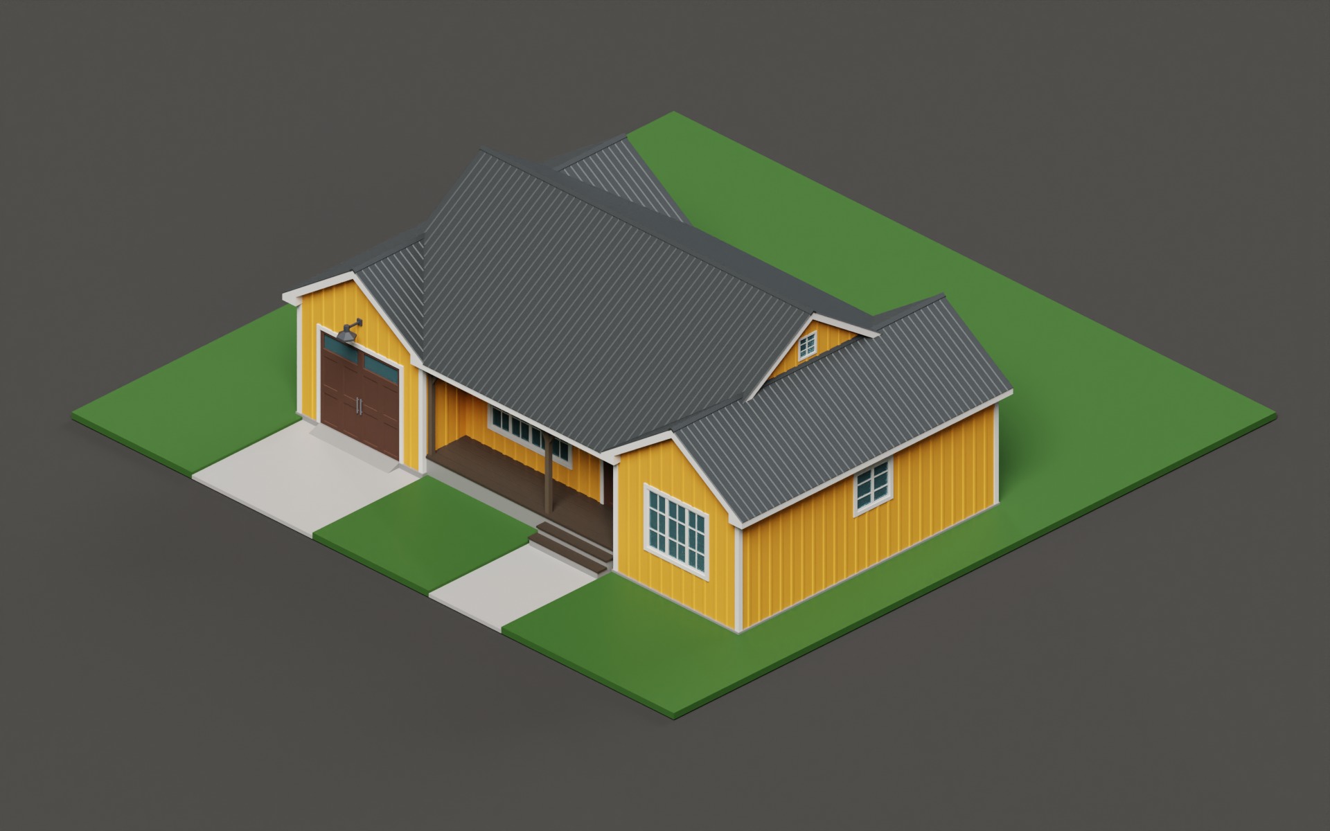 Classic American Country House with Garage Low-poly 3D model_5