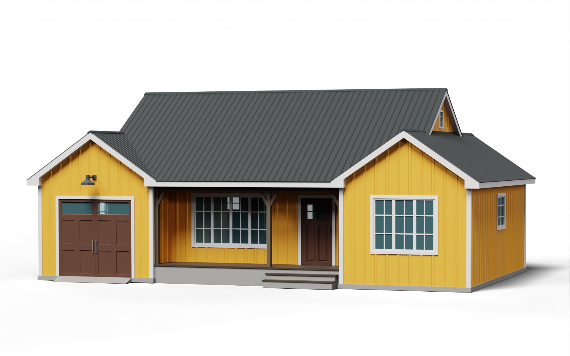 Classic American Country House with Garage Low-poly 3D model_2