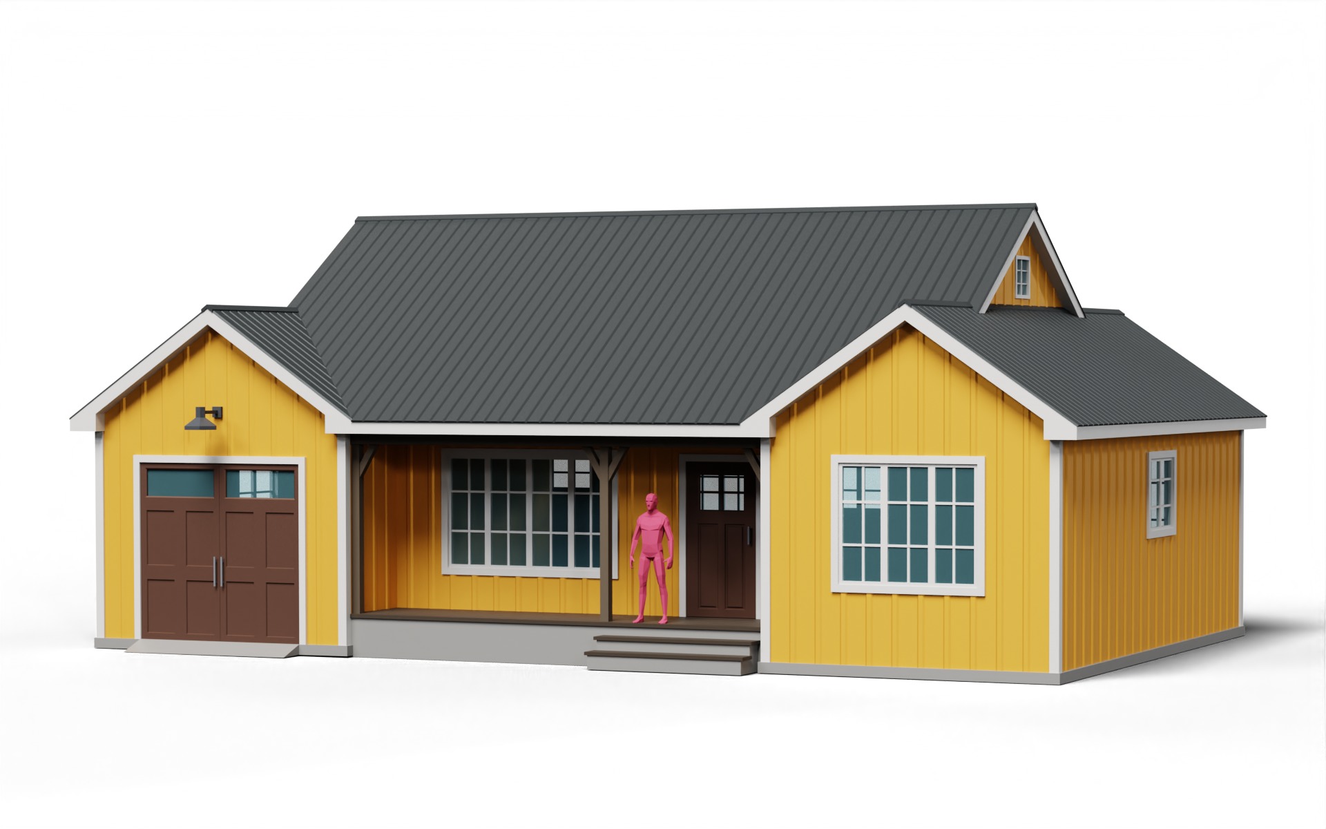 Classic American Country House with Garage Low-poly 3D model_4