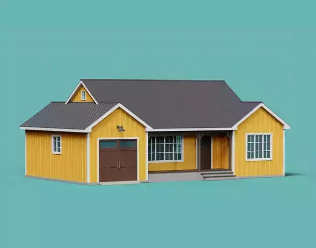 Classic American Country House with Garage Low-poly 3D model