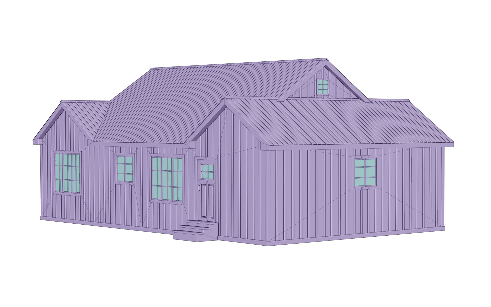 Classic American Country House with Garage Low-poly 3D model_8