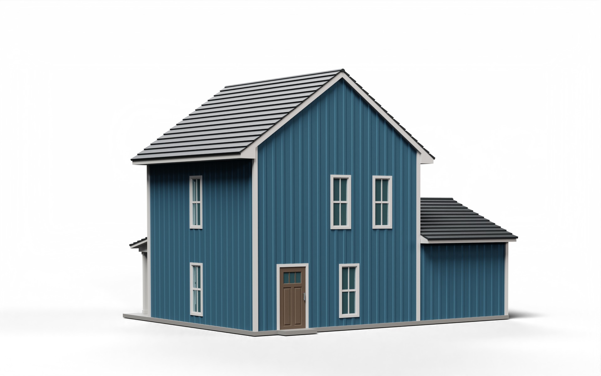 Classic American Country House with Porch Low-poly 3D model_1