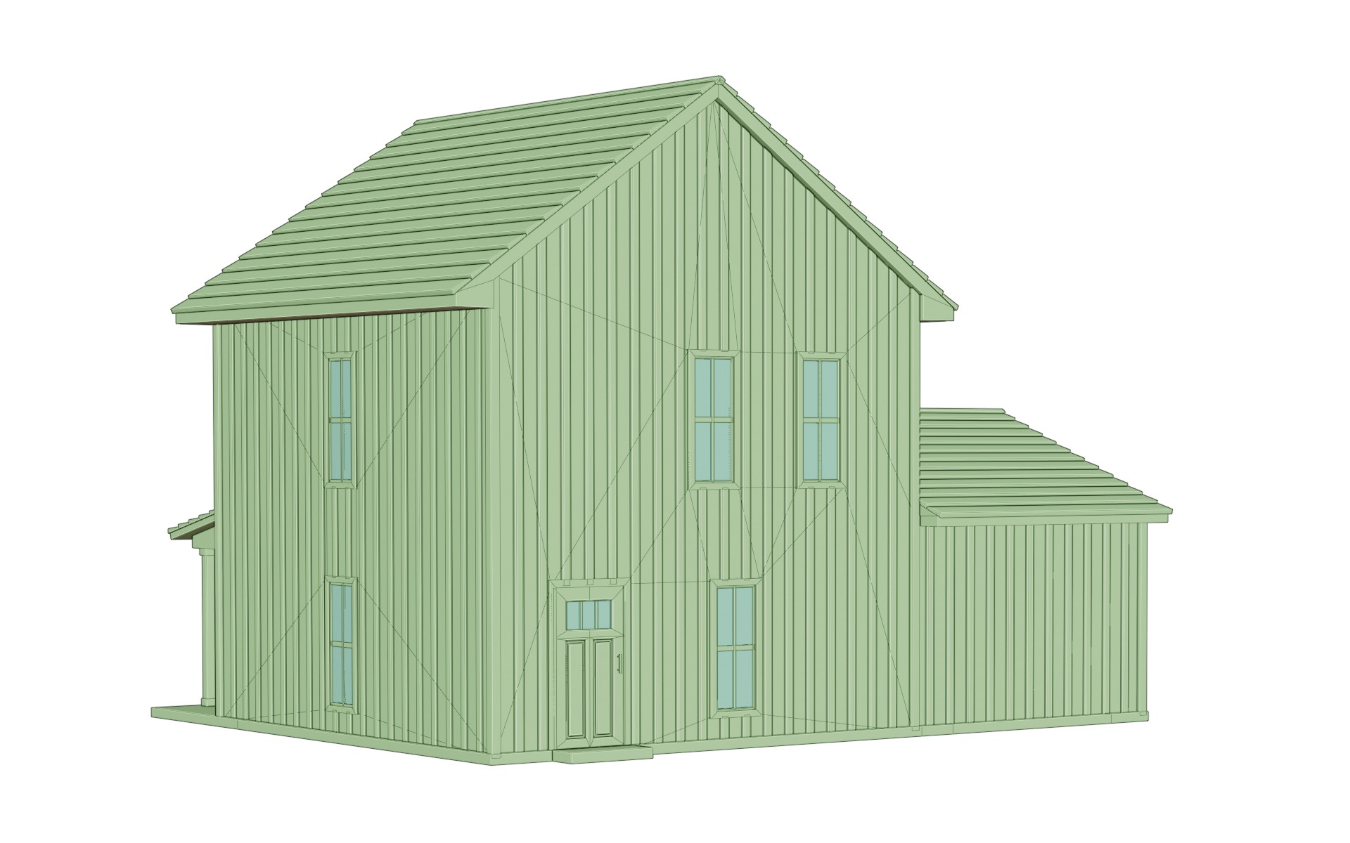 Classic American Country House with Porch Low-poly 3D model_8