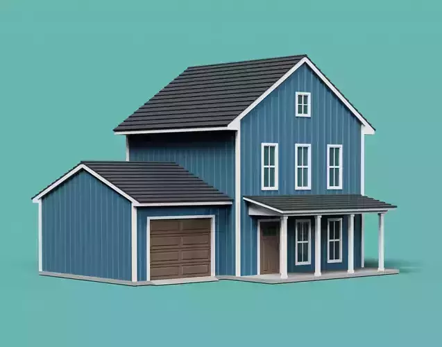Classic American Country House with Porch Low-poly 3D model