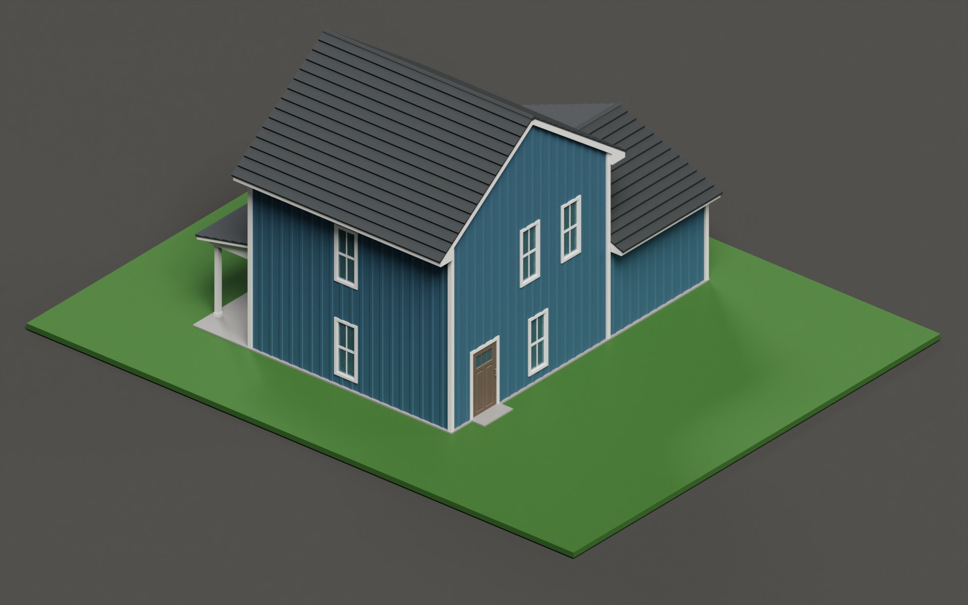 Classic American Country House with Porch Low-poly 3D model_6