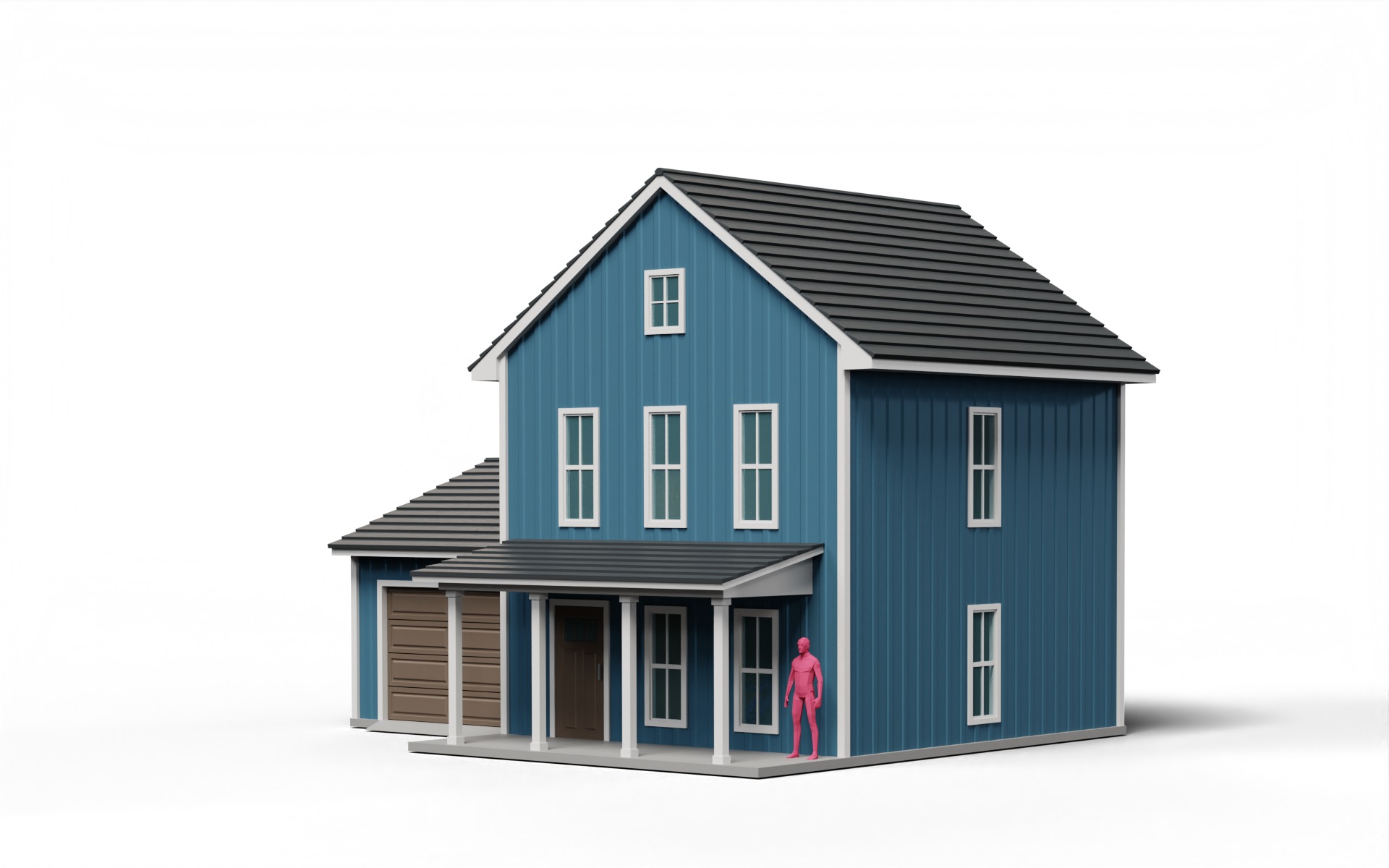 Classic American Country House with Porch Low-poly 3D model_2