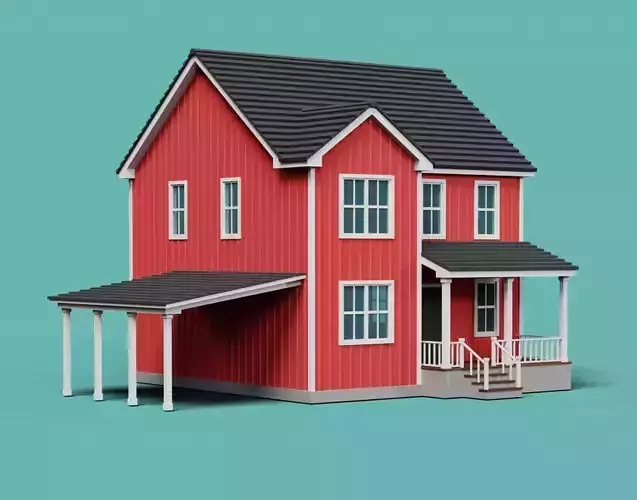 Classic American Country House with Porch Low-poly 3D model