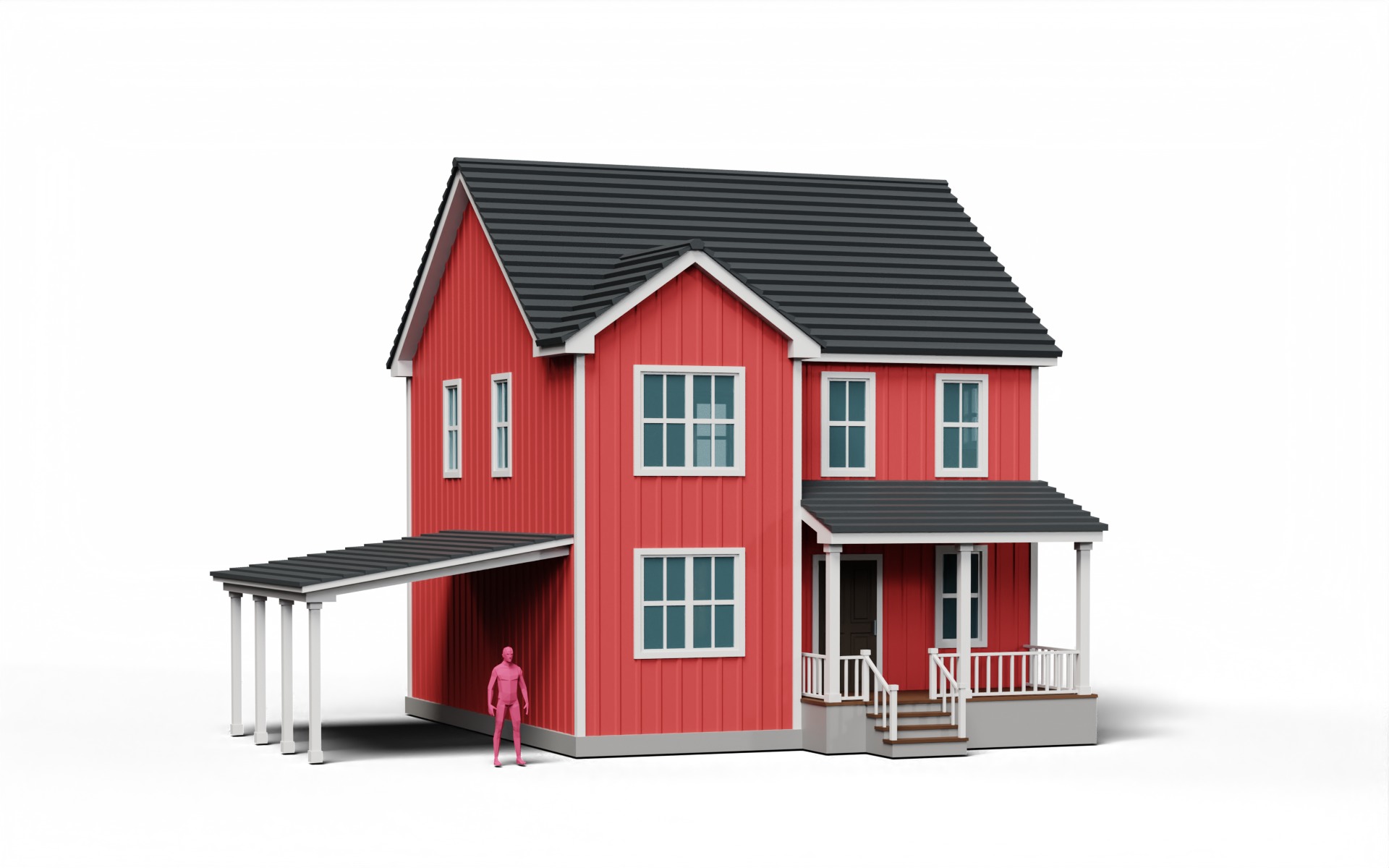 Classic American Country House with Porch Low-poly 3D model_4