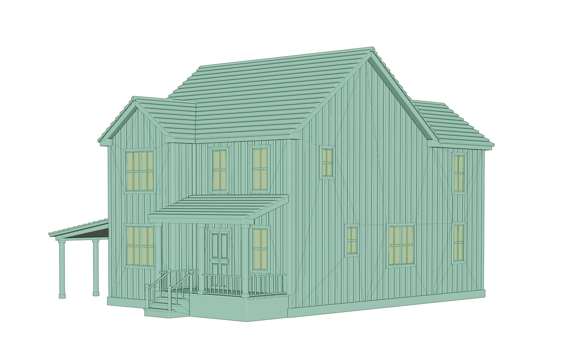Classic American Country House with Porch Low-poly 3D model_7