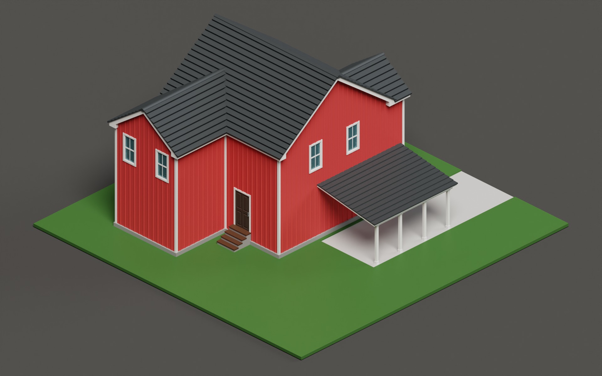 Classic American Country House with Porch Low-poly 3D model_6