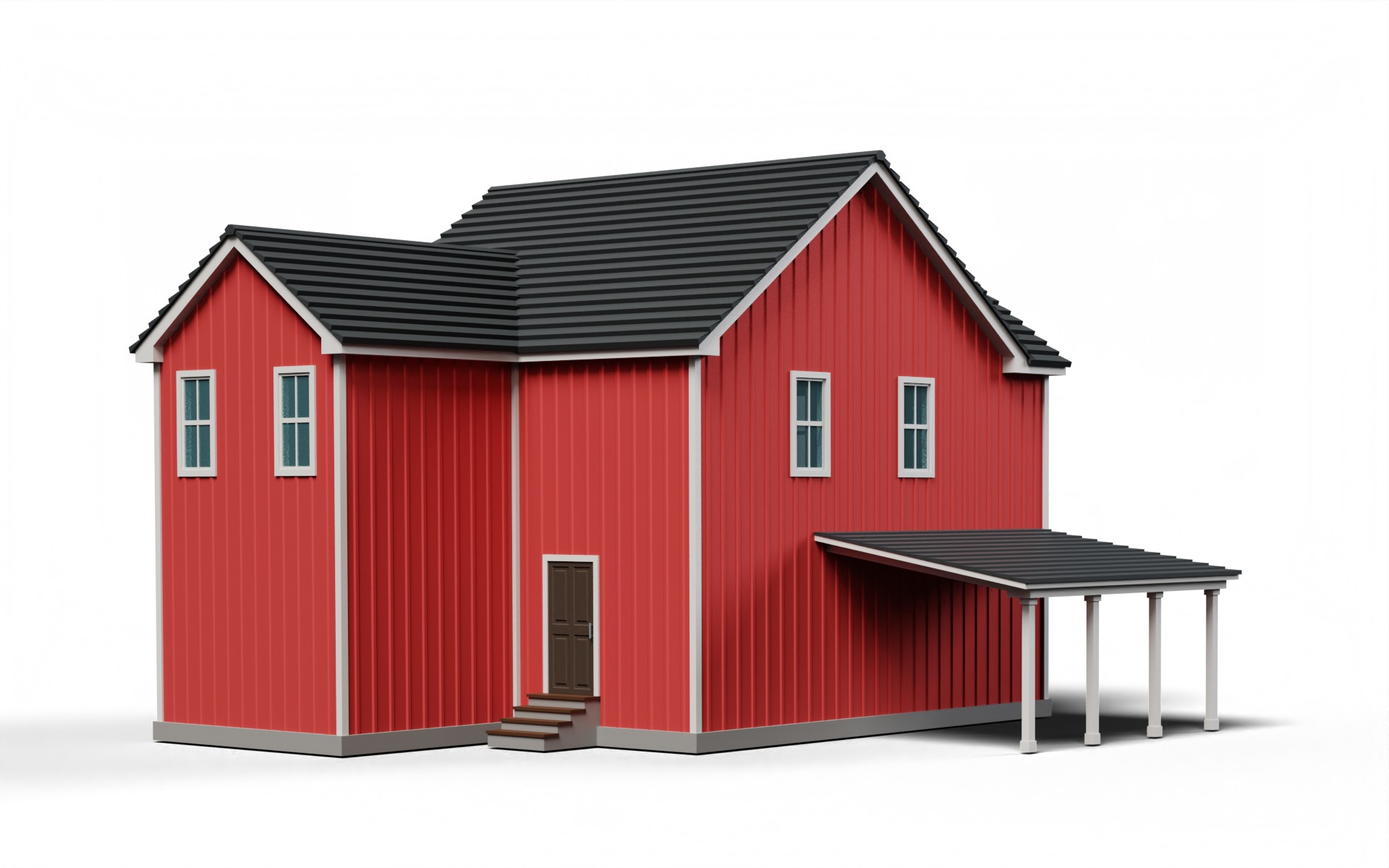 Classic American Country House with Porch Low-poly 3D model_3