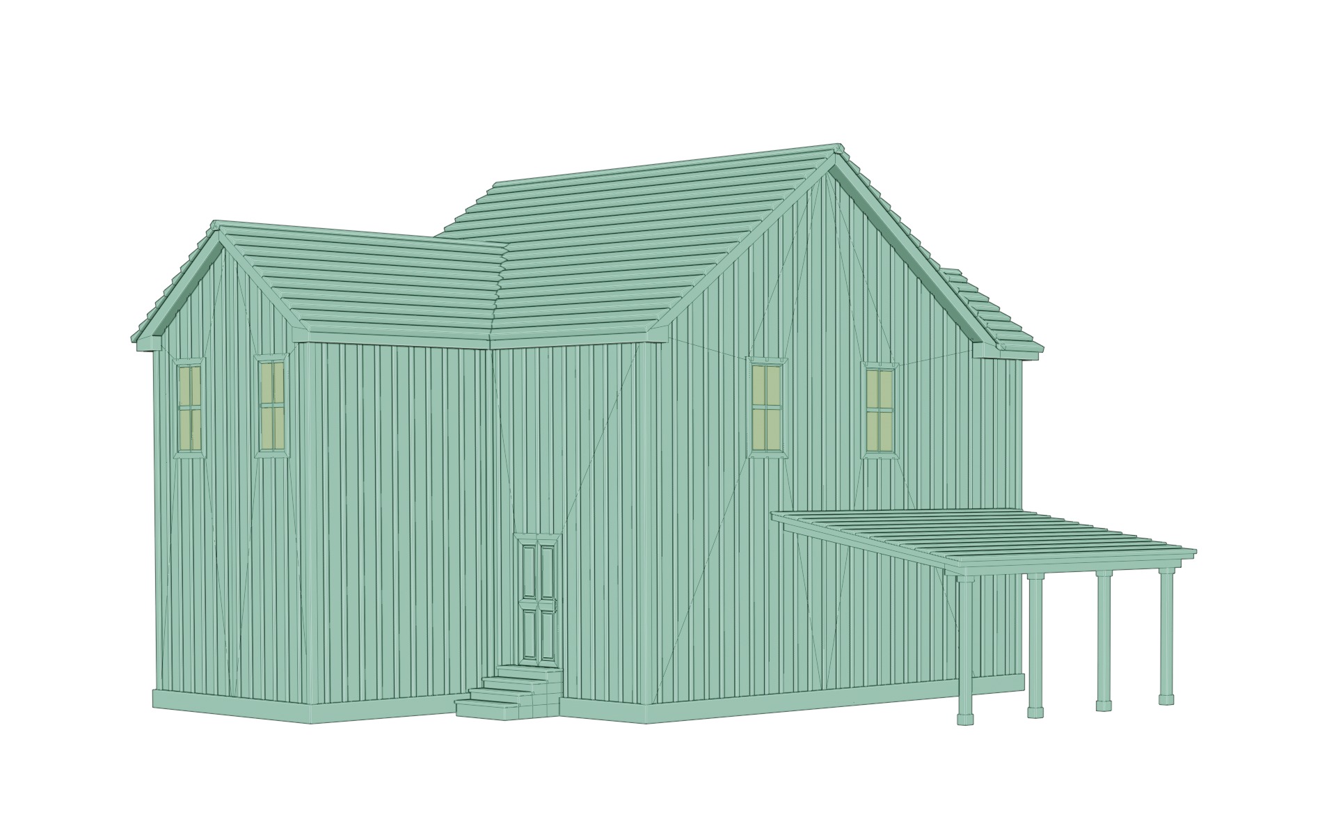 Classic American Country House with Porch Low-poly 3D model_8