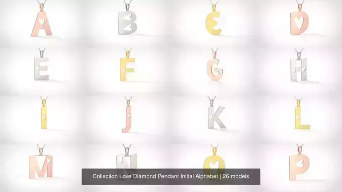 Collection Love Diamond Pendant Initial Alphabet 