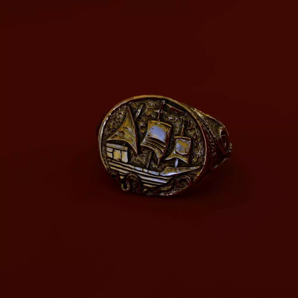3d model of a ring with a kraken and a ship 3D print model