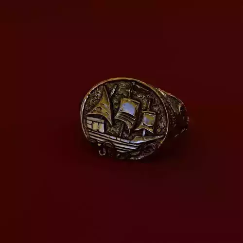 3d model of a ring with a kraken and a ship