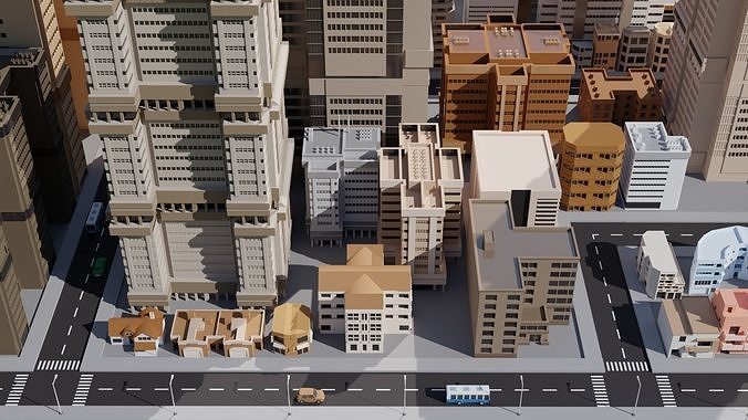 3D Low Poly City  Low-poly 3D model 3