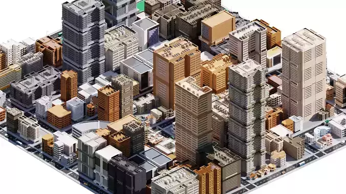 3D Low Poly City  Low-poly 3D model