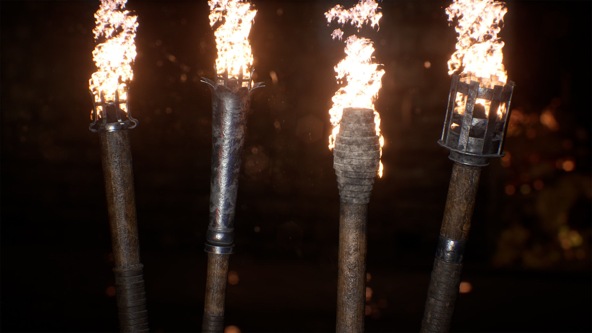 Medieval Torches 48 Variations Low-poly 3D model_4