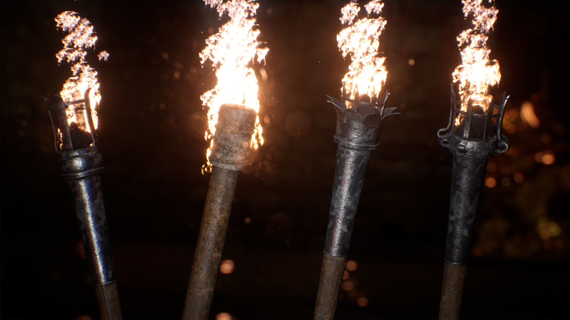 Medieval Torches 48 Variations Low-poly 3D model_3