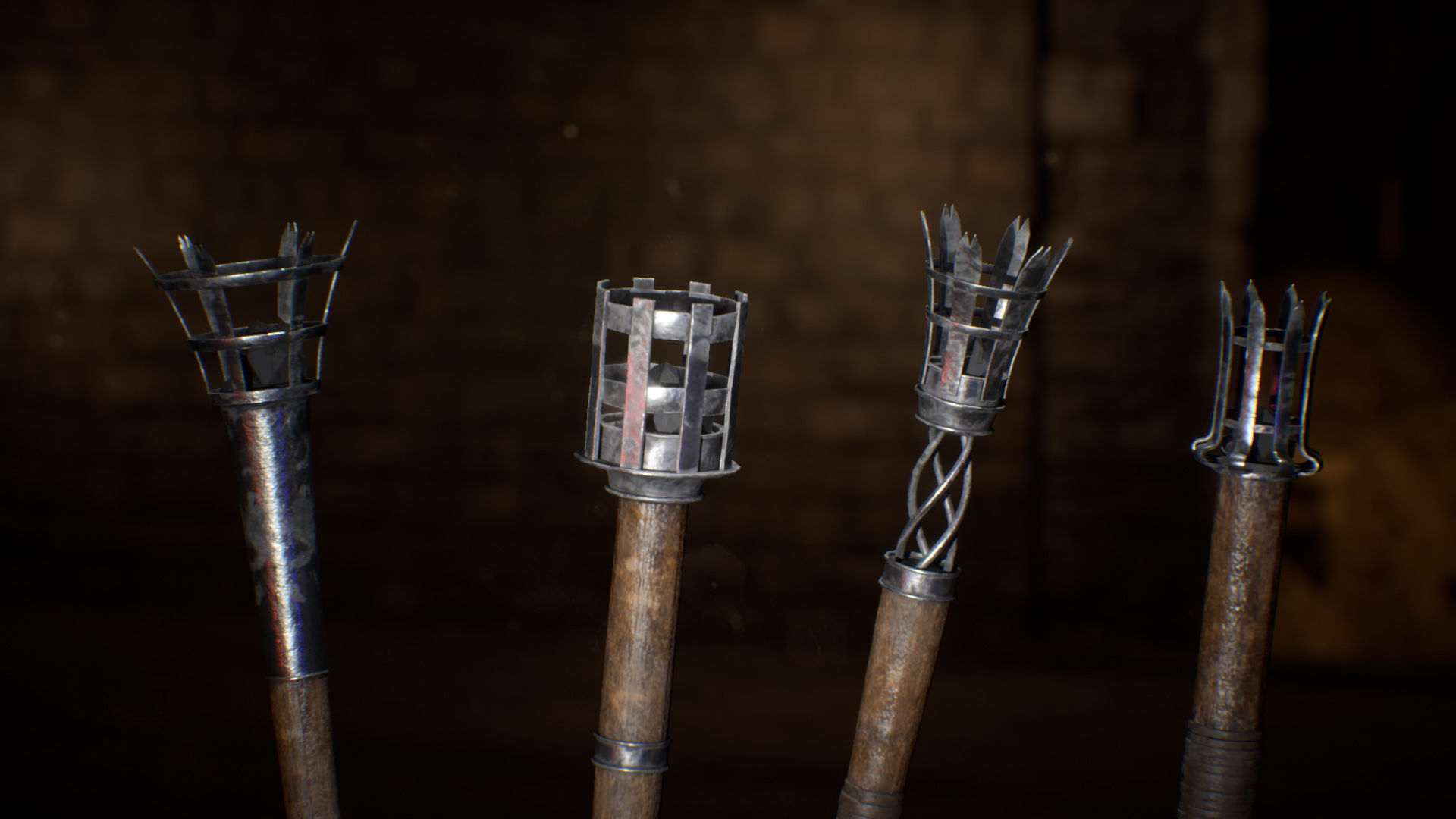 Medieval Torches 48 Variations Low-poly 3D model_9