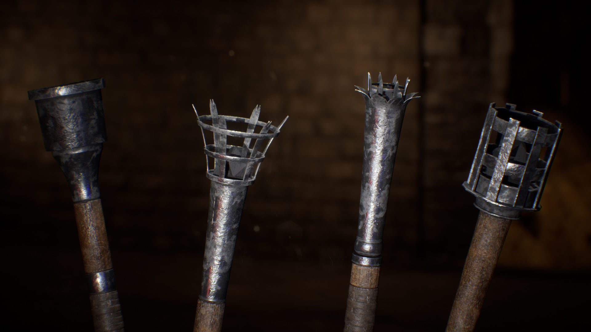 Medieval Torches 48 Variations Low-poly 3D model_8