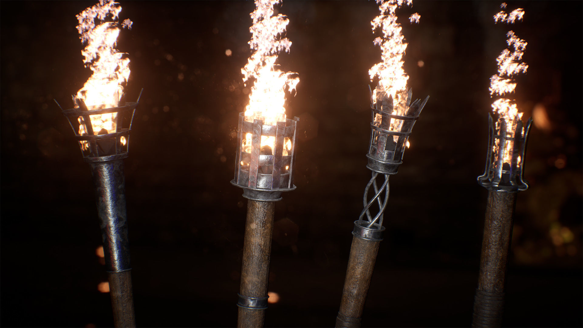 Medieval Torches 48 Variations Low-poly 3D model_2